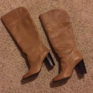Camel knee-high pull-on boots